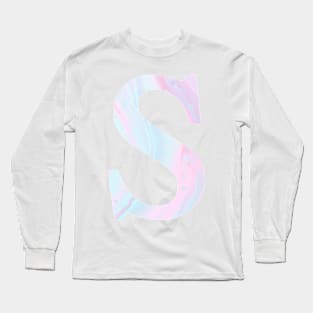 The Letter S Blue and Pink Marble Long Sleeve T-Shirt